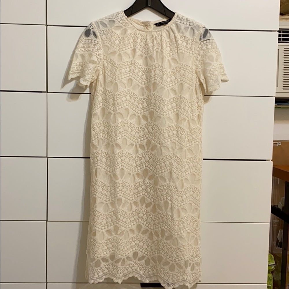 Zara basic cream lace shift dress